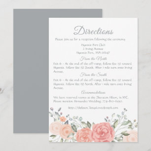 Invitation Rose Fleurs Rose Gris Directions Mariage Floral