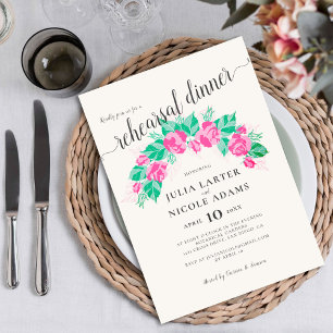 Invitation Rose Fleurs Vertes Roses Jardin Dîner de Répétitio