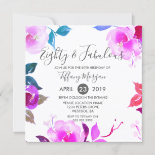 Invitation Rose Floral 80 et fabuleux 80e fête d'anniversaire
