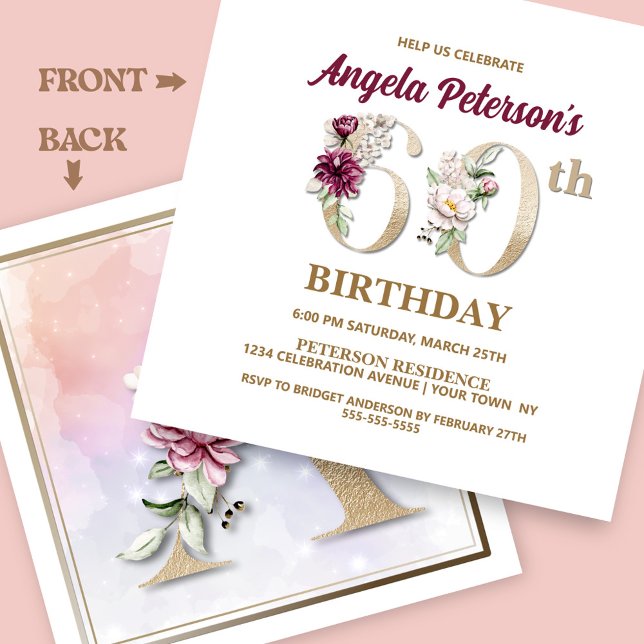 Invitation Rose Floral B 60e fête d'anniversaire (Créateur téléchargé)