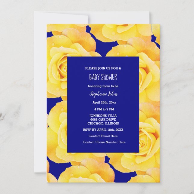Invitation Rose Floral Baby shower bébé fille garçon Jaune bl (Devant)