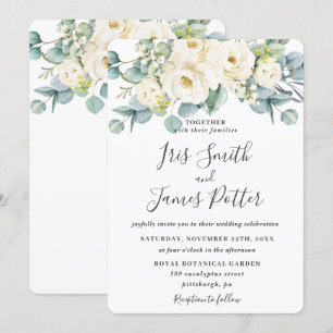 Invitation Rose floral blanc ivoire rustique Mariage Eucalypt