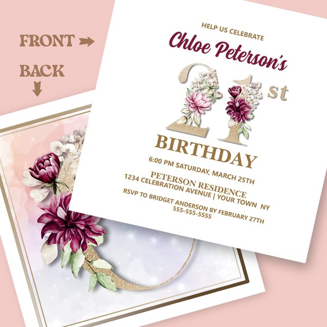 Invitation Rose Floral C 21e fête d'anniversaire (Créateur téléchargé)
