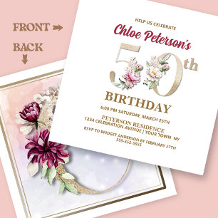 Invitation Rose Floral C 50e fête d'anniversaire