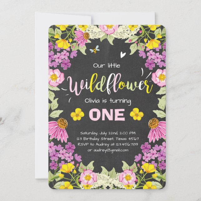 Invitation Rose floral de fille d'invitation d'anniversaire (Devant)