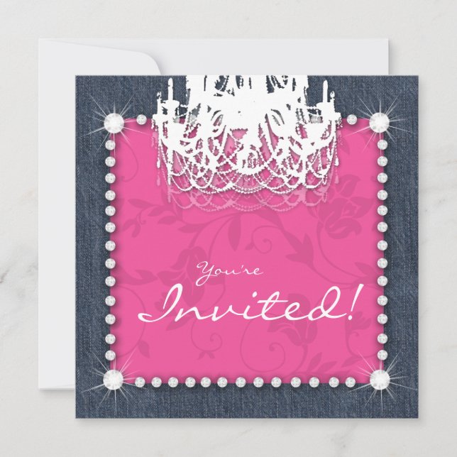 Invitation Rose floral de lustre de mariage de diamants du (Devant)