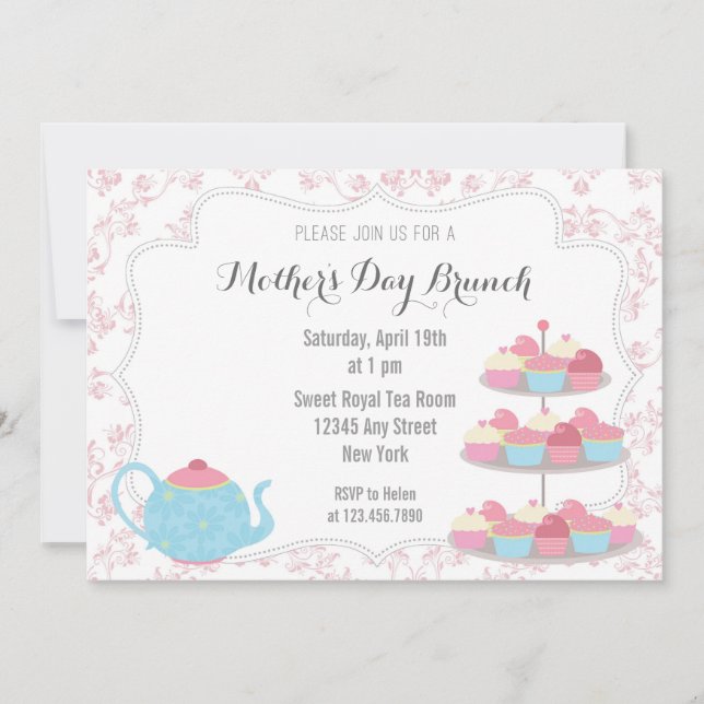 Invitation Rose floral d'invitation de brunch du jour de mère (Devant)