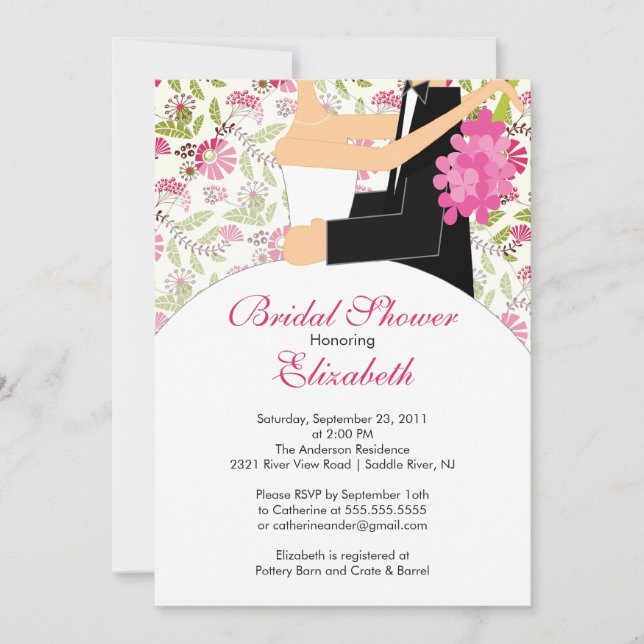Invitation Rose floral d'invitation de Fête de la mariée de (Devant)