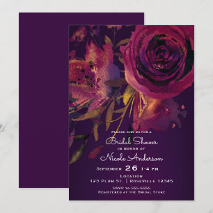 Invitation Rose floral du vin de Bourgogne Fête de l'mariée v