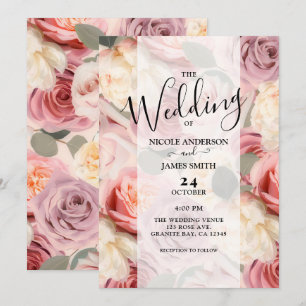 Invitation Rose Floral Élégant Shabby Chic Mariage rêvé