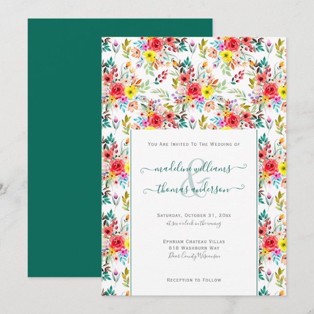 Invitation Rose floral Eucalytpus Mariage de script (Devant / Derrière)