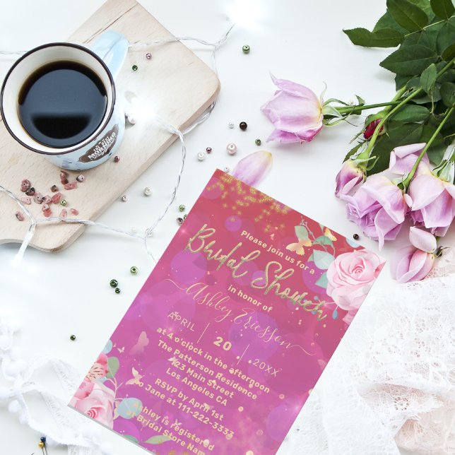 Invitation Rose Floral Fancy Élégante Fête des mariées romant (Créateur téléchargé)