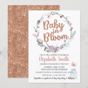 Invitation Rose Floral Gold Parties scintillant Baby dans une