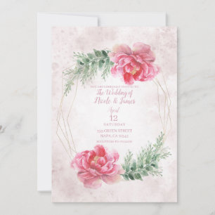 Invitation Rose Floral Greenery Aquarelle Mariage