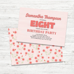Invitation Rose Floral Huitième anniversaire fille Modèle de 