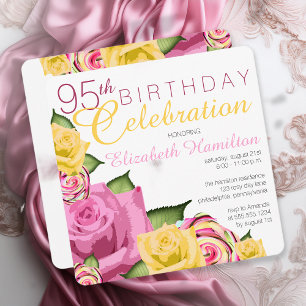 Invitation Rose Floral Jaune 95e fête d'anniversaire