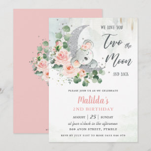 Invitation Rose Floral Koala Bear 2e Anniversaire Crescent Mo