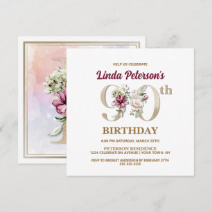 Invitation Rose Floral L 90e fête d'anniversaire