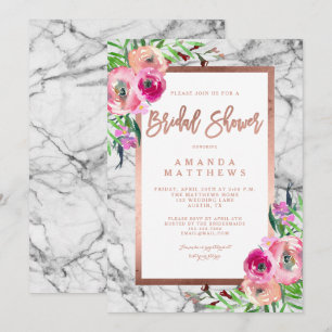 Invitation Rose Floral Marbre or Mariage Fête des mariées