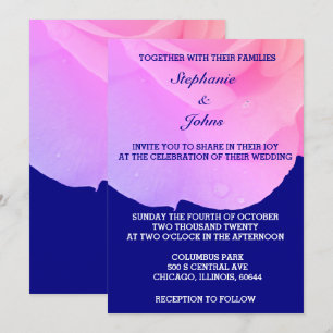 Invitation Rose Floral Marine Bleu Rose Élégant mariage perso