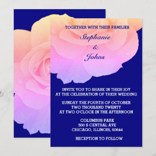 Invitation Rose Floral Marine bleu Rose Rose Mariage