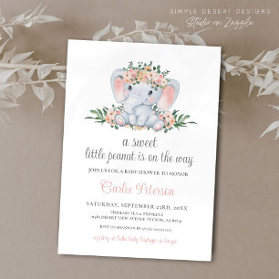 Invitation Rose Floral mignon Eléphant bébé Baby shower fille