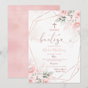 Invitation Rose floral mignonne fille espagnole Bautizo Chris