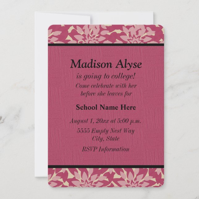 Invitation rose Floral "Off To College" (Devant)