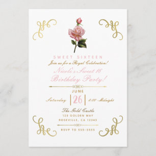 Invitation Rose floral rose & Gold Corners Sweet 16 Party