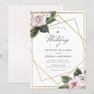 Invitation Rose floral  rose moderne  Gold Frame Mariage I