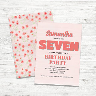 Invitation Rose Floral Septième anniversaire fille Modèle de 