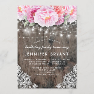 Invitation Rose Floral String éclaire Rustique fête d'anniver