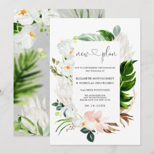 Invitation Rose Floral Tropical Blanc   Mariage Reporté