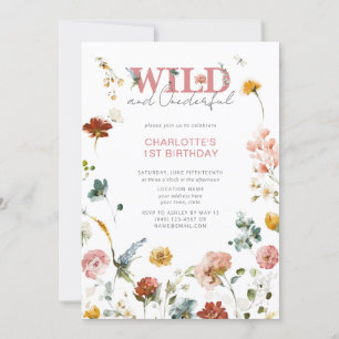 Invitation Rose Floral Wild & Onederful Girl 1er anniversaire