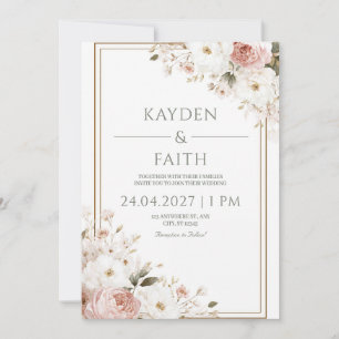 Invitation Rose florale blanche rose romantique de mariage