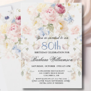 Invitation Rose Florale Élégante Peinte de Couleur Rose pour