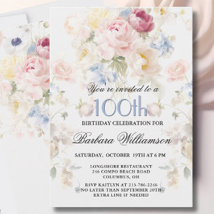 Invitation Rose Florale Élégante Peinte de Teinte Rose pour 1