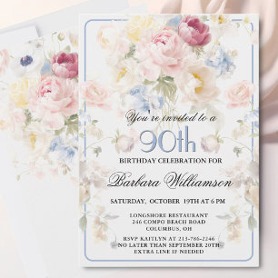 Invitation Rose Florale Élégante Peinte de Teinte Rose pour 9