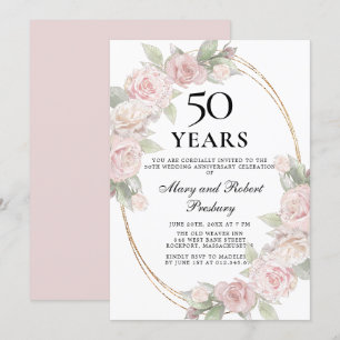 Invitation Rose florale rose élégante 50e anniversaire