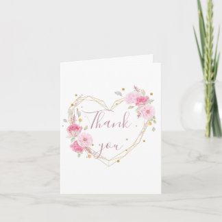 Invitation Rose Florale Rose Pâle Cœur Aquarelle Merci