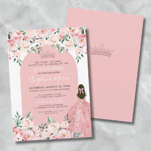 Invitation Rose Florale Teintée de Rose Quinceanera