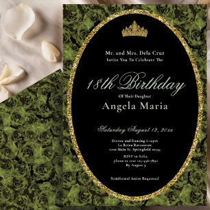 Invitation Rose Florale Vert Sauge Élégant Début 18e Annivers