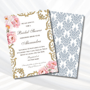 Invitation Rose Florale Vintage Pivoine Baptême de Mariage Ch