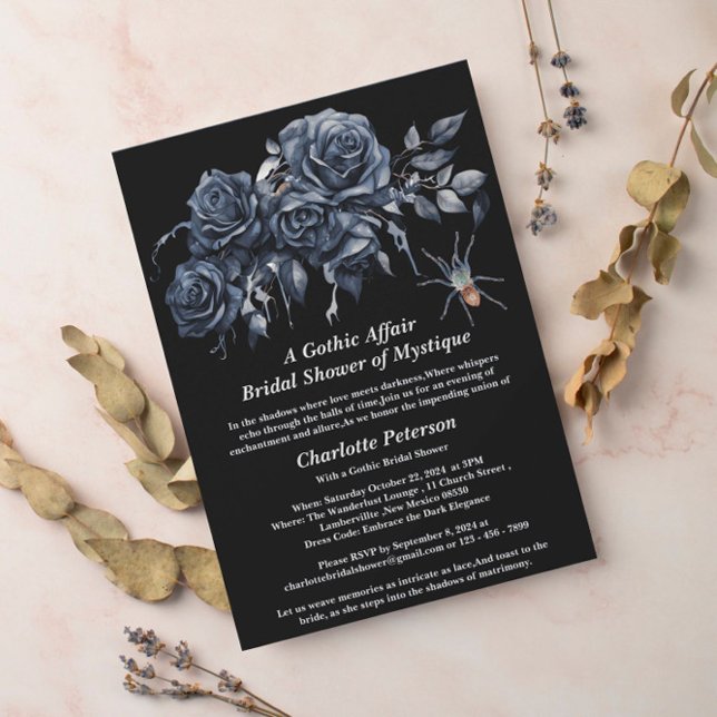 Invitation Rose foncé araignée gothique Fête des mariées d'Ha (Créateur téléchargé)
