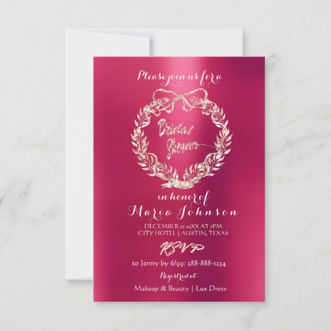 Invitation Rose framboise rose Fête des mariées (Devant)