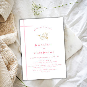 Invitation Rose Français Simple Baptême Baptême Fille Baptême