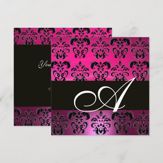 INVITATION ROSE, FUCHSIA NOIR, BLANC DAMAS VIOLET MONOGRAMME (Devant / Derrière)