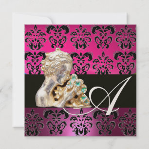 INVITATION ROSE, FUCHSIA, NOIR, POURPULAIRE, DOMMASQUE MONOGR