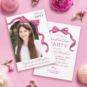 Invitation Rose Fuchsia Pink Bow Arch Photo Graduation
