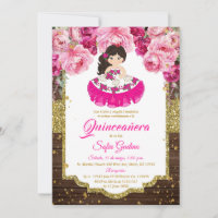 Rose Fuschia Cute Girl Quinceañera Bois rustique
